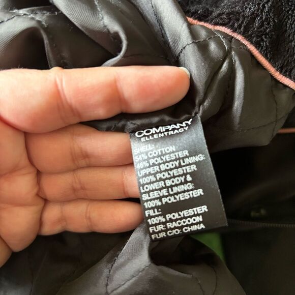 Company Ellen Tracy black raccoon  fur trim jacket size Large - Picture 3 of 11